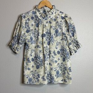 Hunter Bell Monroe Blue Butterfly Caperpillar Floral Blouse
